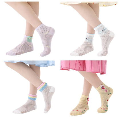 Kids Cotton Socks Cute Bunny Grid Breathable Mesh