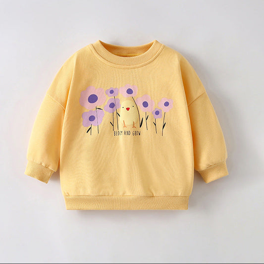 Trendy Cartoon Print Sweatshirt for Girls