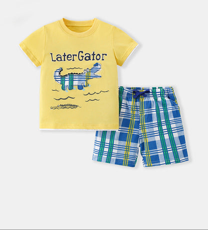 Kids Casual Short Sleeve Set with Cartoon Design