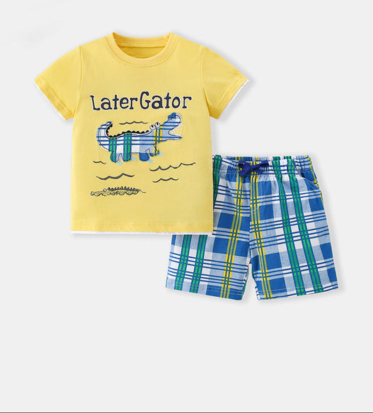 Kids Casual Short Sleeve Set with Cartoon Design