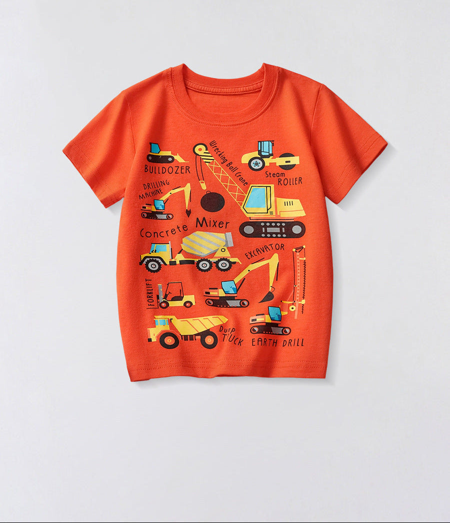 Cute Cartoon Crane Print Cotton T-Shirt for Boys