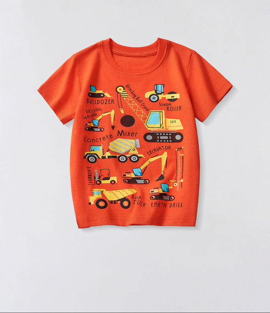 Cute Cartoon Crane Print Cotton T-Shirt for Boys