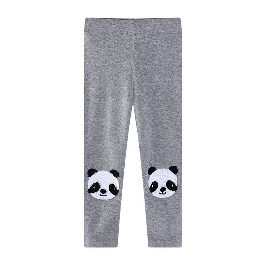 Girl's Panda Embroidered Cotton Leggings for Kids