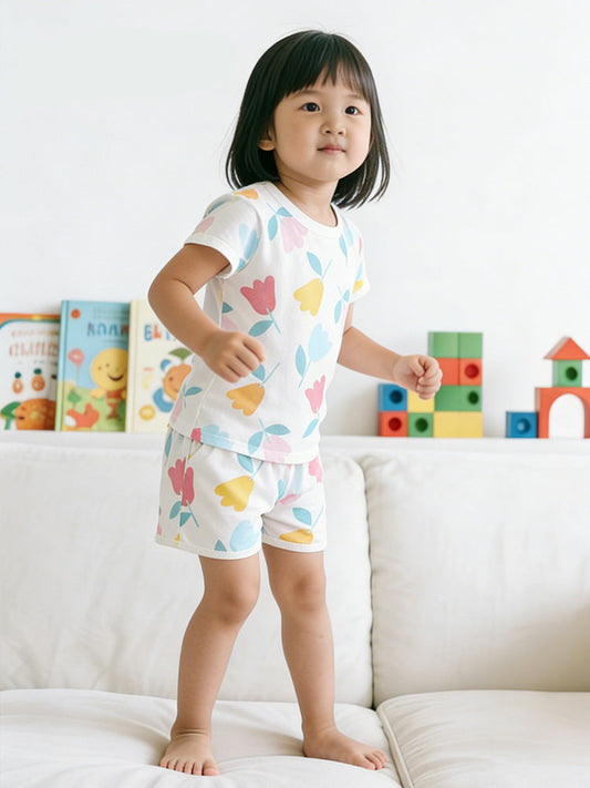 Trendy Cartoon Print Cotton Two-Piece Set for Girls
