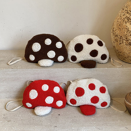 Cute Cartoon Mushroom Plush Crossbody Bag for Kids