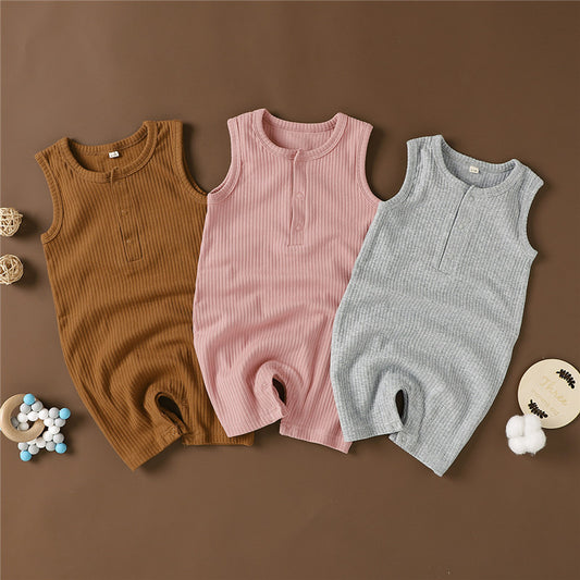 Sleeveless Baby Bodysuit Organic Cotton Knit Romper for Summer