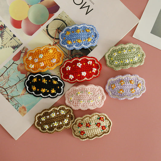 Floral Embroidered Hair Clips Handmade Yarn Accessories for Women