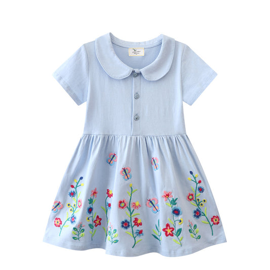 New Girls' Short Sleeve Dress Cartoon Princess Style Cotton Dress