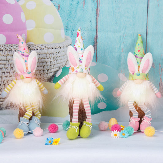 Easter Decor Plush Rudolf Bunny Figurine with Lights