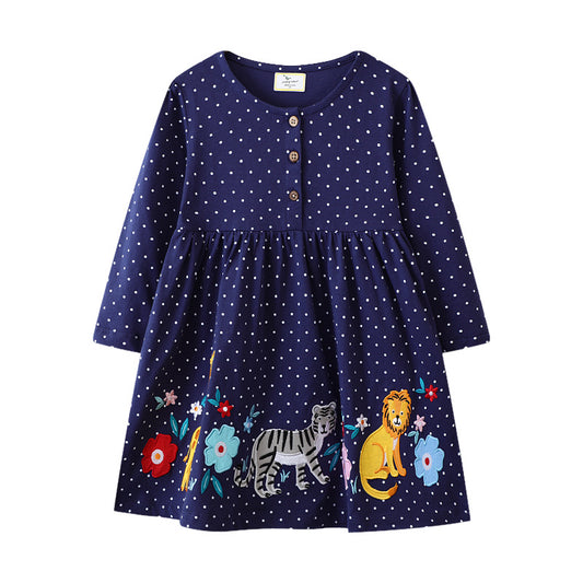Girls' Long Sleeve Floral Dress Trendy Cotton Princess Dress