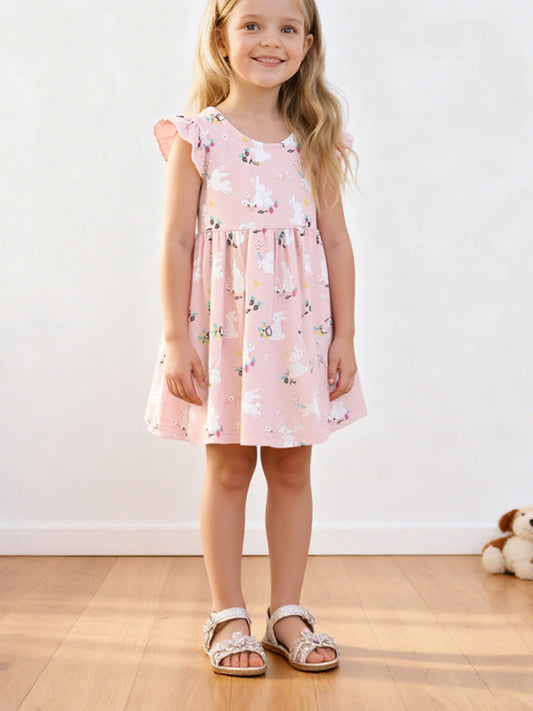 Girls' Princess Dress Soft Cotton Short Sleeve Dress