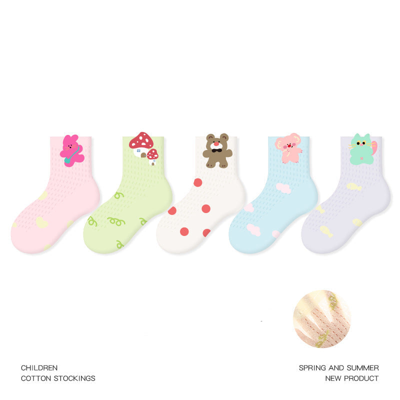 Kids Cotton Socks Cute Bunny Grid Breathable Mesh
