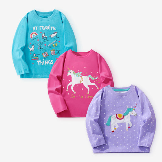 Unicorn Print Long Sleeve Cotton T-Shirt Set for Kids