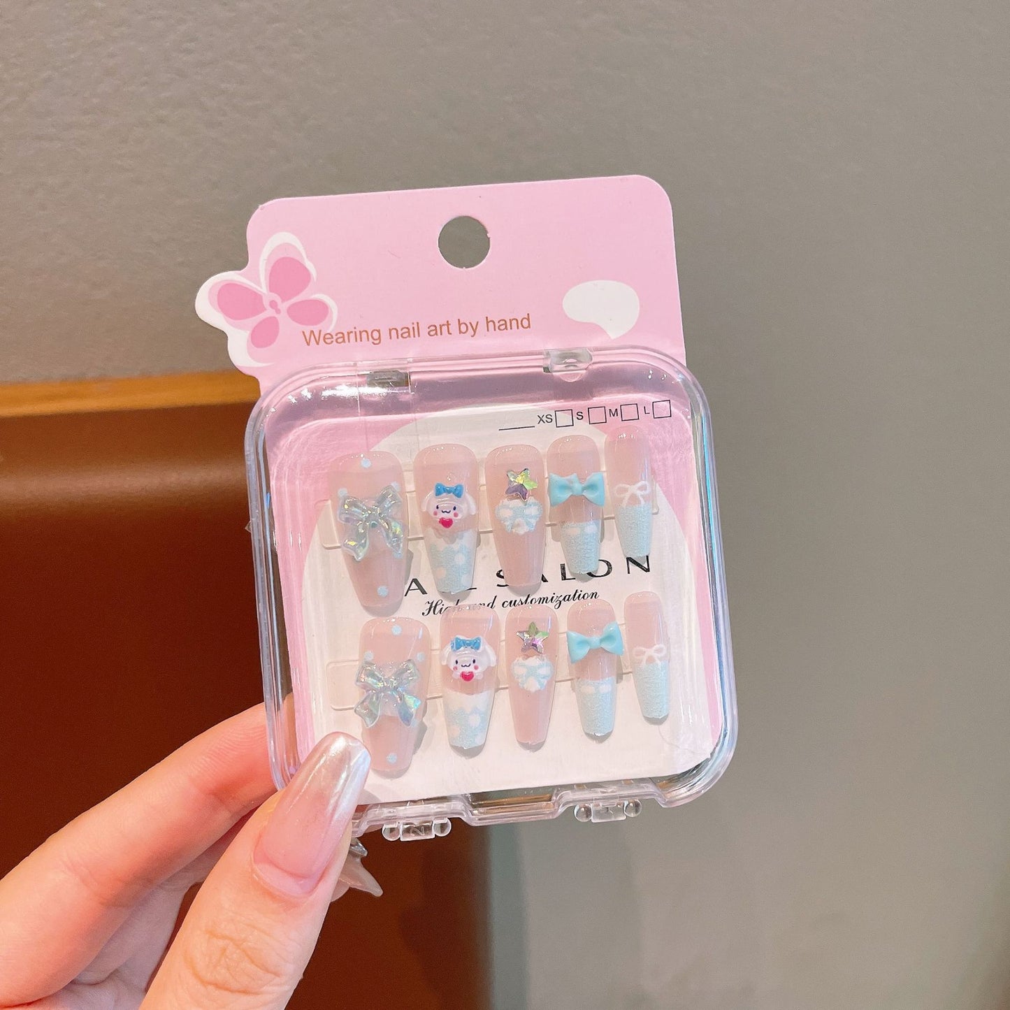 Cute Cartoon Long Nail Stickers with Heart Bow for Kids