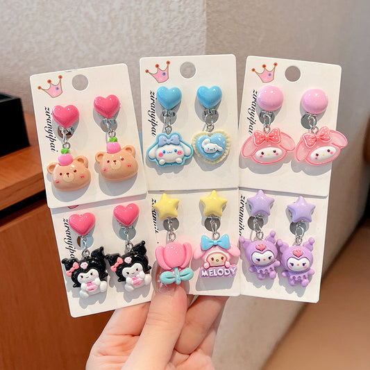 Cute Cartoon Character Ear Clips for Kids - Non-Pierced Earrings