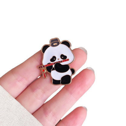 Panda Instrument Brooch Cute Retro Metal Badge for Bags