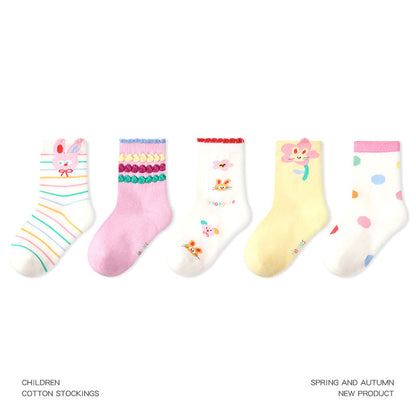 Kids Mid Calf Cotton Socks With Rabbit Lace Trim