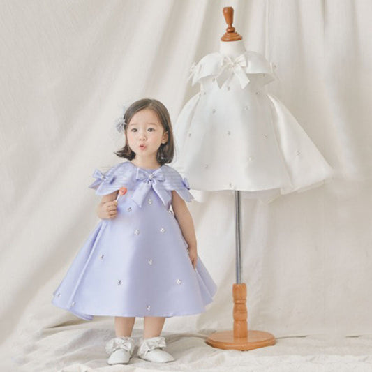 Girls' Violet Princess Dress with Bowknot