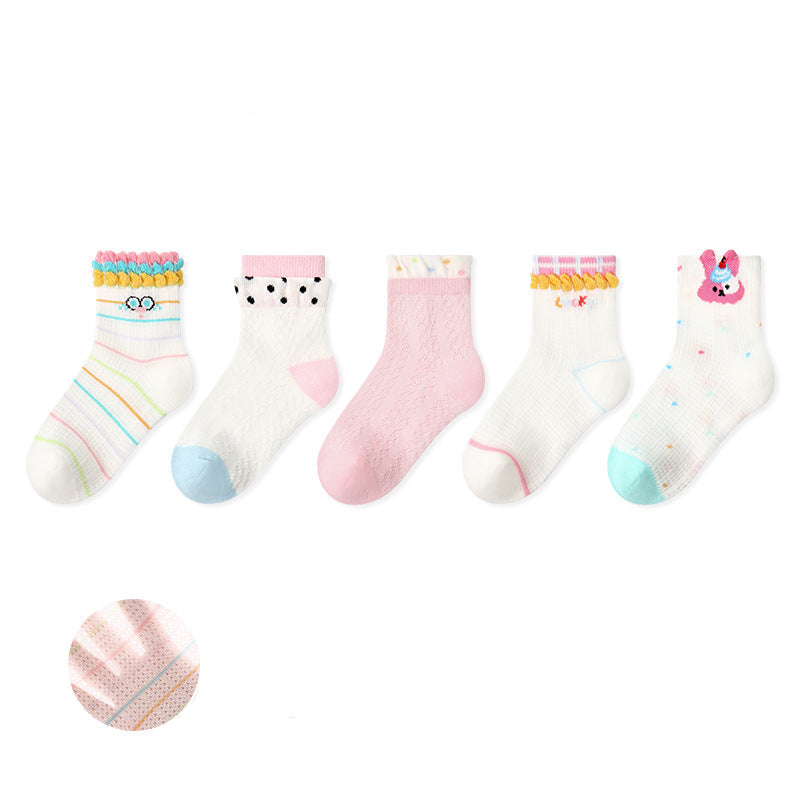 Kids Cotton Mesh Socks Striped Dot Dog Breathable Casual