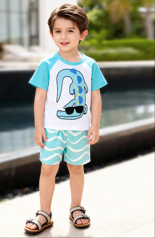 Summer Boys' Short Sleeve Set Cartoon Cotton Casual Outfit