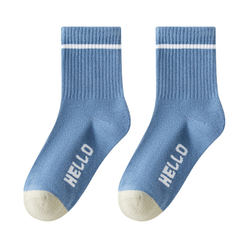 Color Block Cotton Mid-Calf Basketball Socks for Kids
