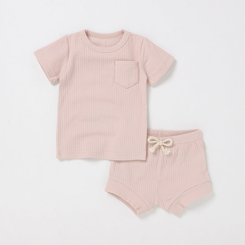 Casual Baby Short Sleeve Set Cute Solid Color Cotton Outfit