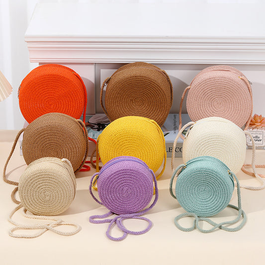 Woven Straw Circle Bag Cute Casual Design for Kids
