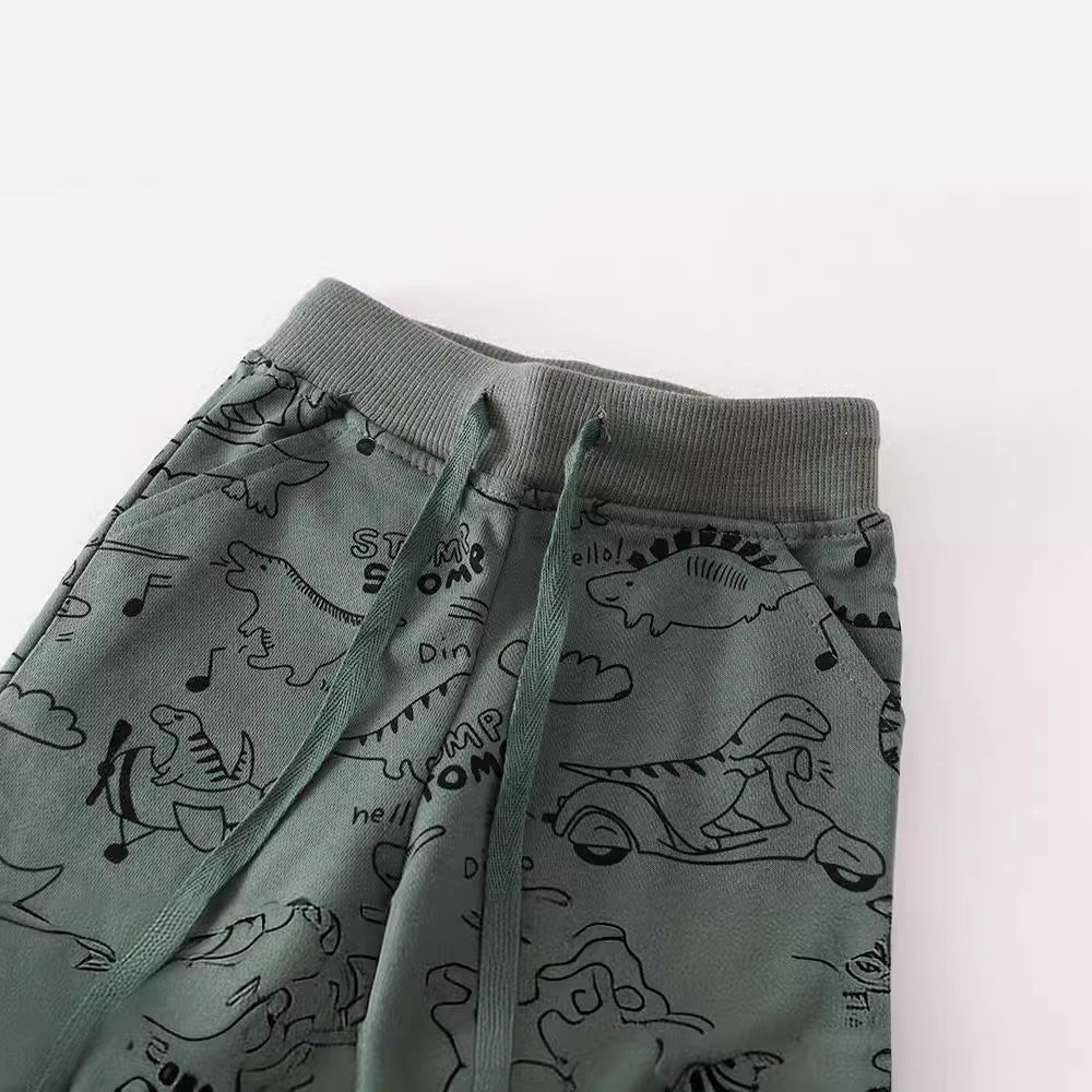 Boy's Dinosaur Print Cotton Sweatpants Trendy Casual Pants
