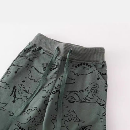 Boy's Dinosaur Print Cotton Sweatpants Trendy Casual Pants