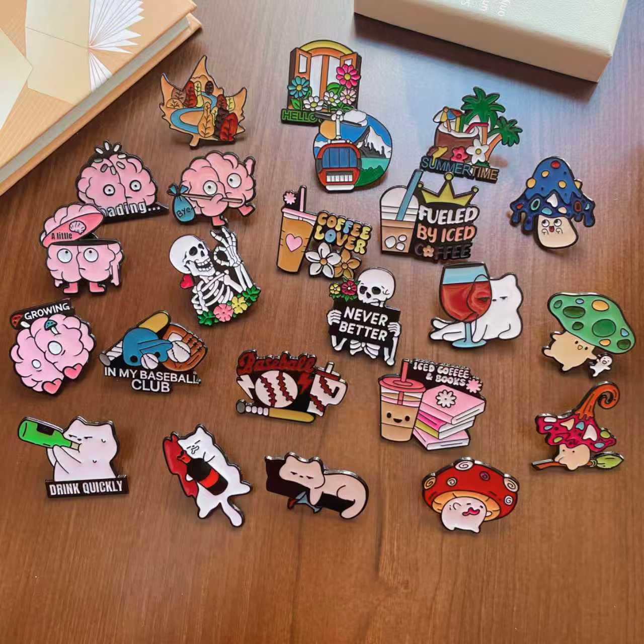 Cartoon Mushroom Cat Enamel Brooch Cute Decorative Pin for Clothing and Bags
