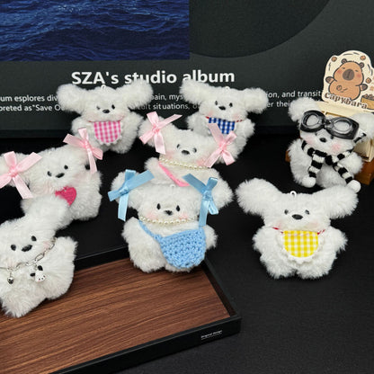 Cute Plush Rabbit Backpack With Bow And Dog Keychain