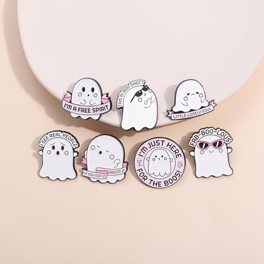 White Minimalist Ghost Brooch Cute Costume Accessory