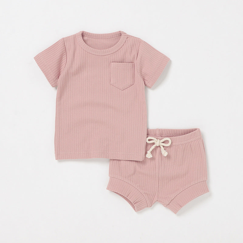 Casual Baby Short Sleeve Set Cute Solid Color Cotton Outfit