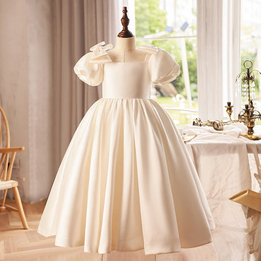 Girls' White Floral Princess Party Dress
