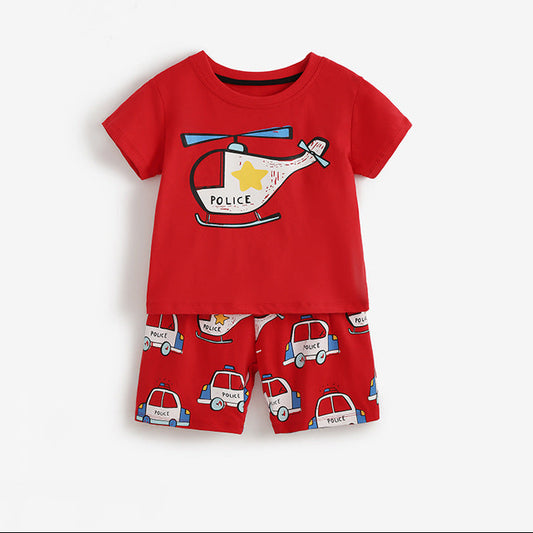 Animal Pattern Cotton Two-Piece Summer Set for Boys