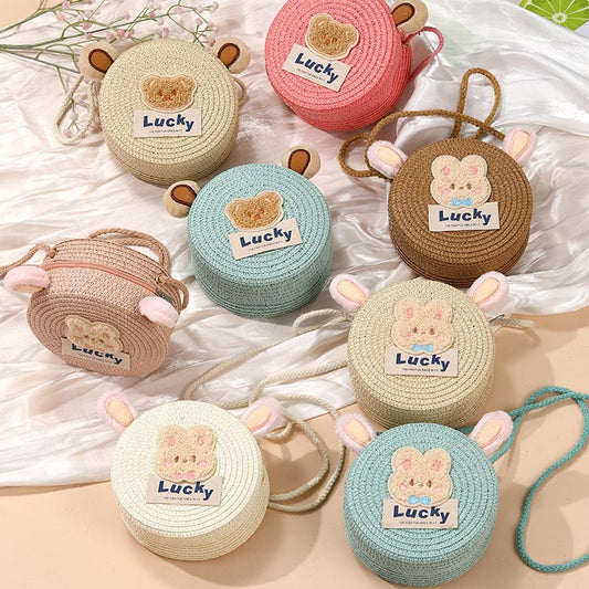 Cute Woven Straw Bag for Girls - Cartoon Design - Breathable Material - Casual Use