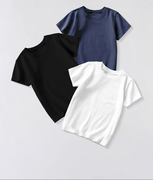 Children's Solid Color Round Neck Cotton T-Shirt Casual Summer Top