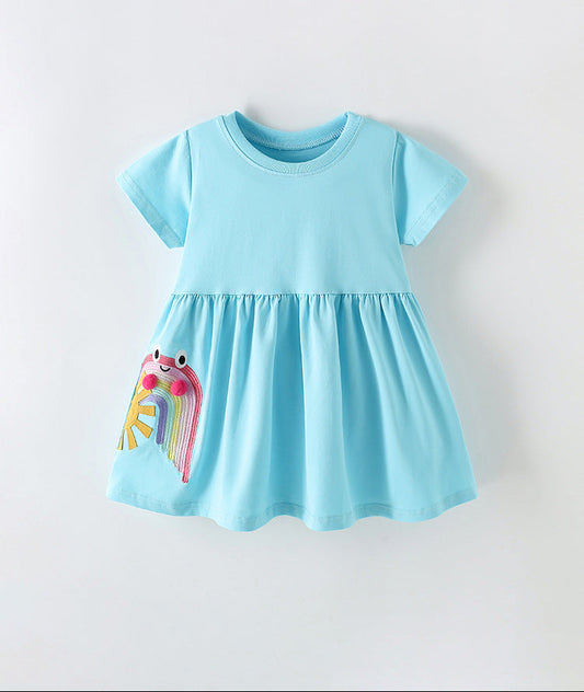 Girls' Short Sleeve Princess Dress Cartoon Pattern Cotton Summer Dress