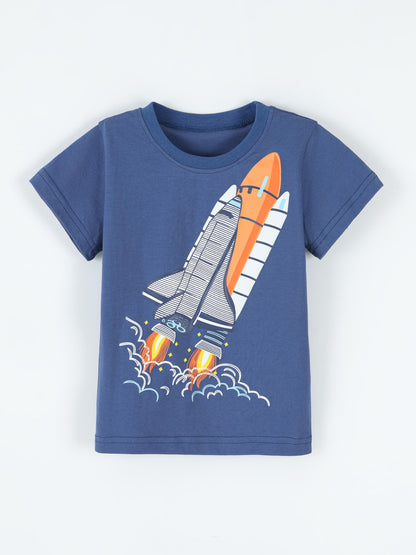 Trendy Rocket Print Short Sleeve T-Shirt for Boys