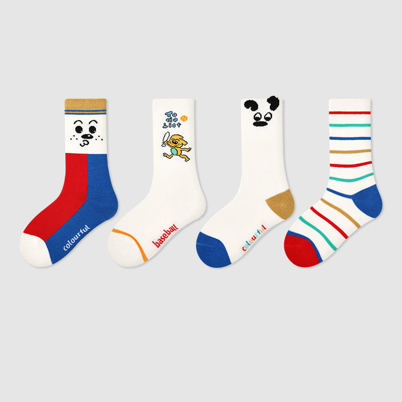Kids Cotton Animal Stripe Mid Calf Socks Breathable