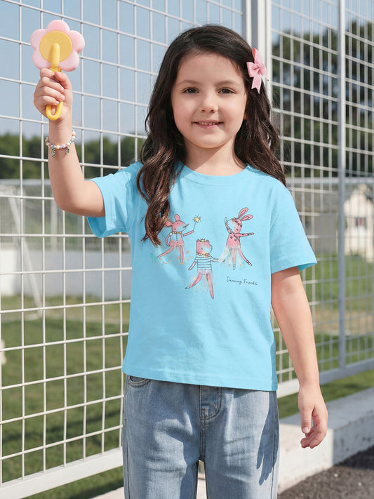 Summer New Girls' Short Sleeve T-Shirt with Animal Print