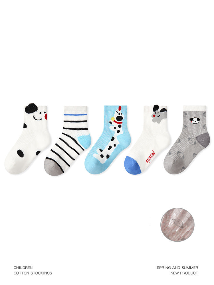 Kids Cotton Mesh Socks Striped Dot Dog Breathable Casual