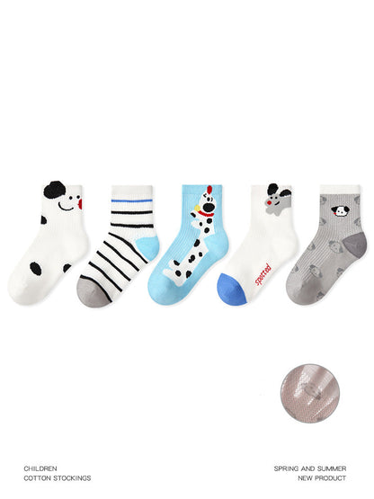 Kids Cotton Mesh Socks Striped Dot Dog Breathable Casual