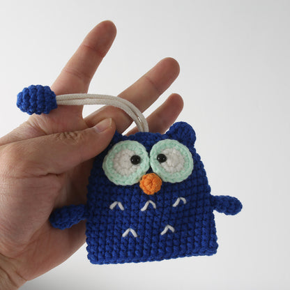 Cute Cartoon Owl Keychain Pouch Hand-Woven Cotton Bag