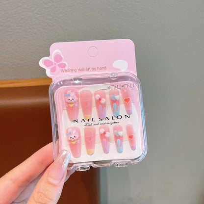 Cute Cartoon Long Nail Stickers with Heart Bow for Kids