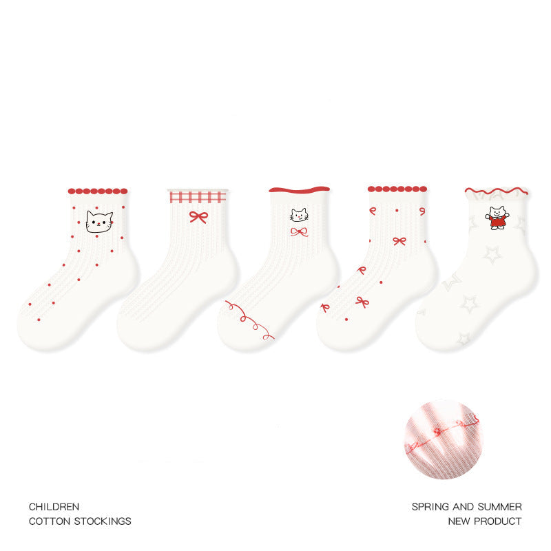 Kids Cotton Socks Cute Bunny Grid Breathable Mesh