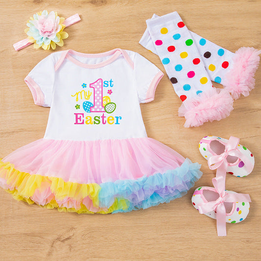 Easter Themed Baby Girl Outfit Set with Bunny and Egg Prints