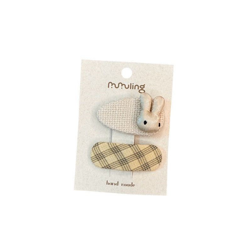 Children's Colorful Plaid Hair Clips with Bunny and Star Designs