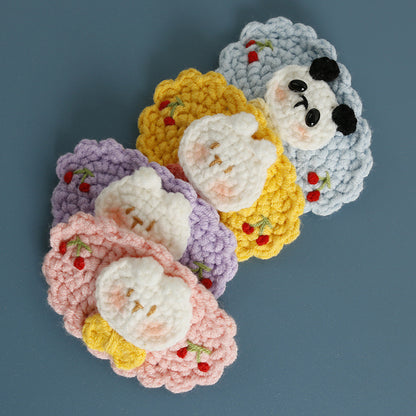 Sweet Handmade Cherry Rabbit Head Hair Clip Knitted Headband