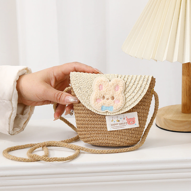 Cute Summer Children's Crossbody Woven Bag with Animal Patterns